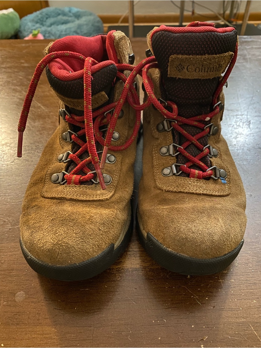 Columbia Womens Brown Suede Hiking Boots with Red Accents